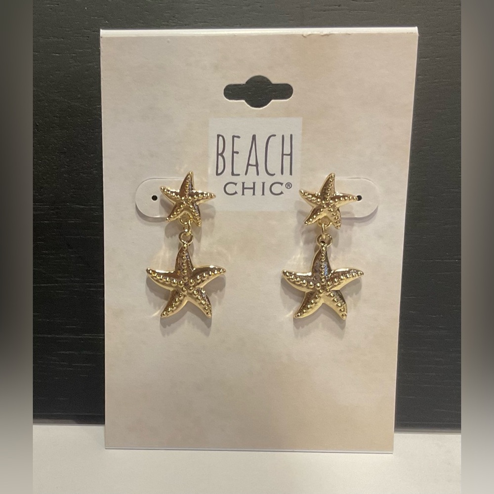 NWT Beach Chic Gold Tone Star Fish Earrings #1031